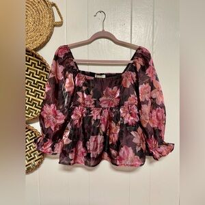 Thirty|Thirty L.A. Floral Sheer Women's Top - Pink and Black Size Medium